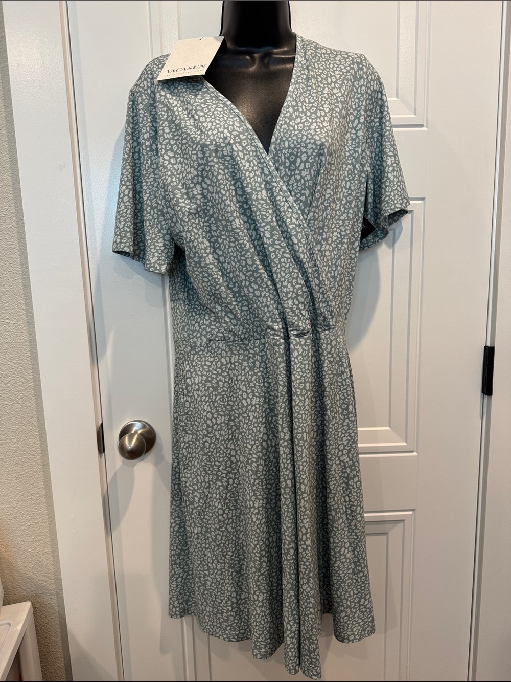 Soft Sage Wrap Dress with Subtle Print - Vacasun